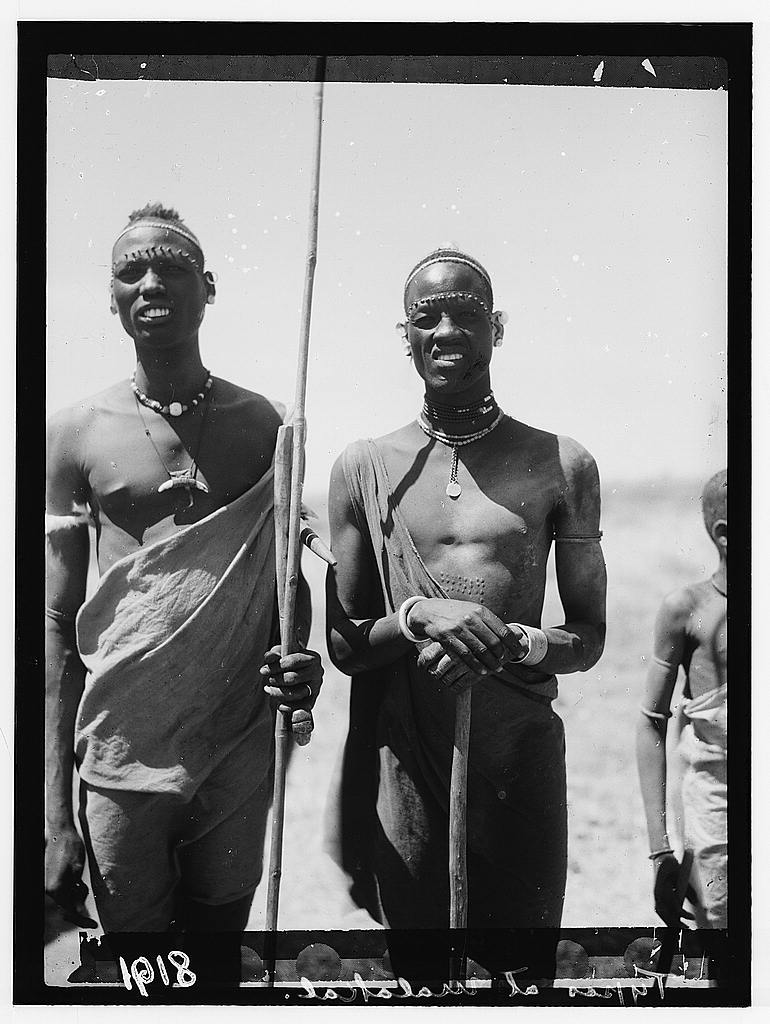 Two Shilluk Collo) men posing for a photo in Malakal, Sudan, now South Sudan circa 1936 (G. Eric and Edith Matson Photograph Collection))